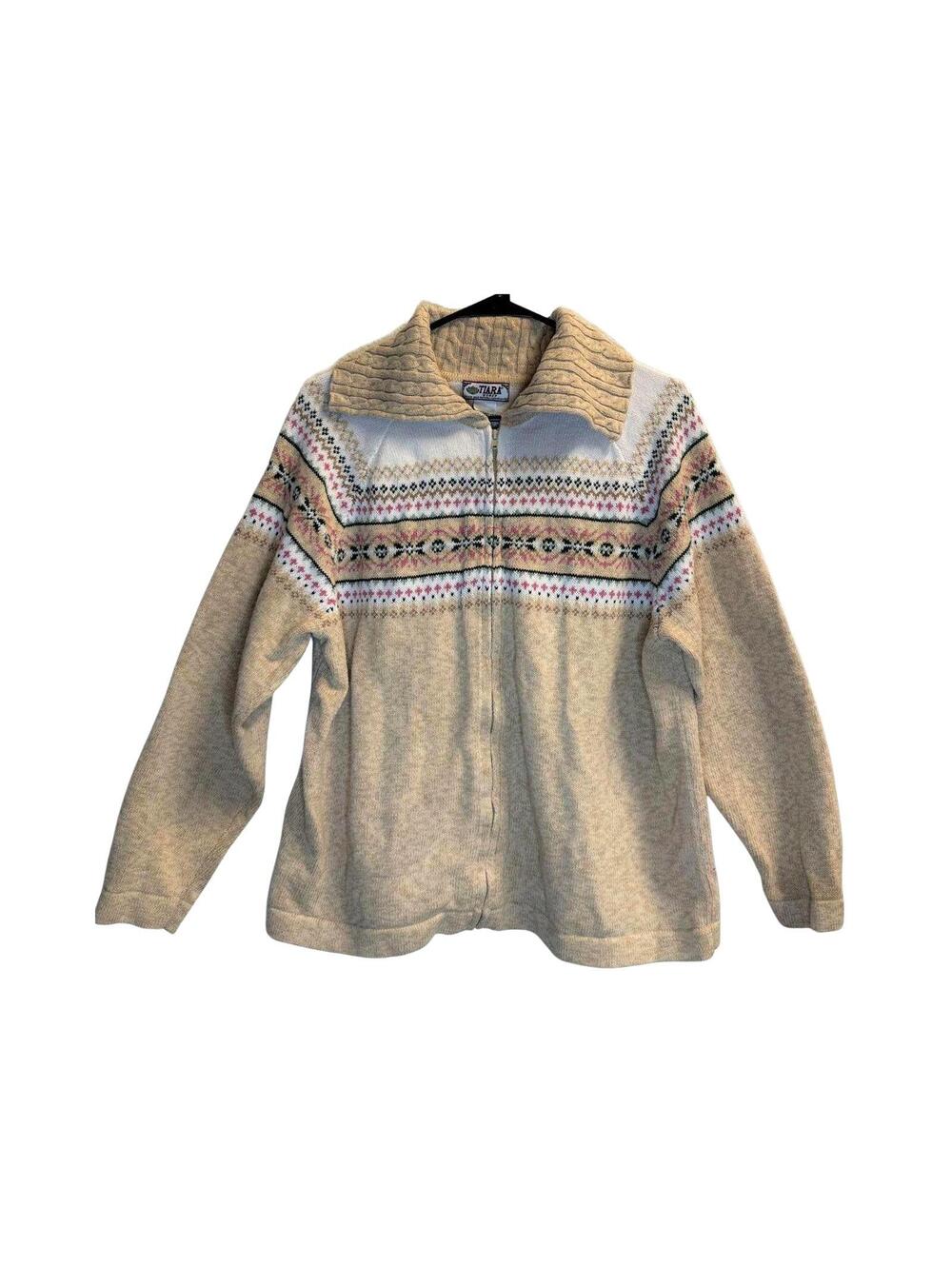 Vintage Fair Isle Nordic Zip Cardigan Sweater Cottagecore Grandpa 1X XL